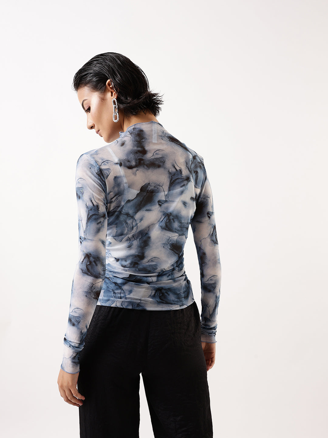 Hubberholme Women Abstract Printed Net Ruched Top