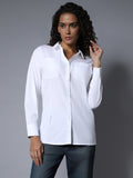 Cotton Spread Collar Long Sleeves Solid Regular Longline Shirts