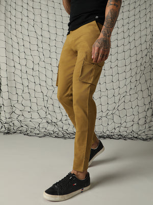 Hubberholme Men Khaki Slim Fit Cargos Trousers