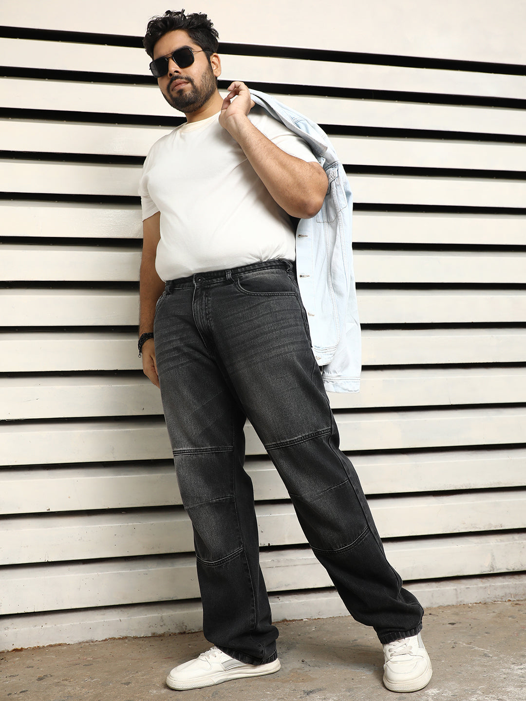 Plus Size Men Straight Fit Clean Look Light Fade Pure Cotton Jeans