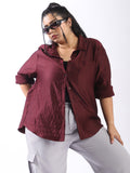 High Star Women Comfort Boxy Textured Satin Casual Shirt