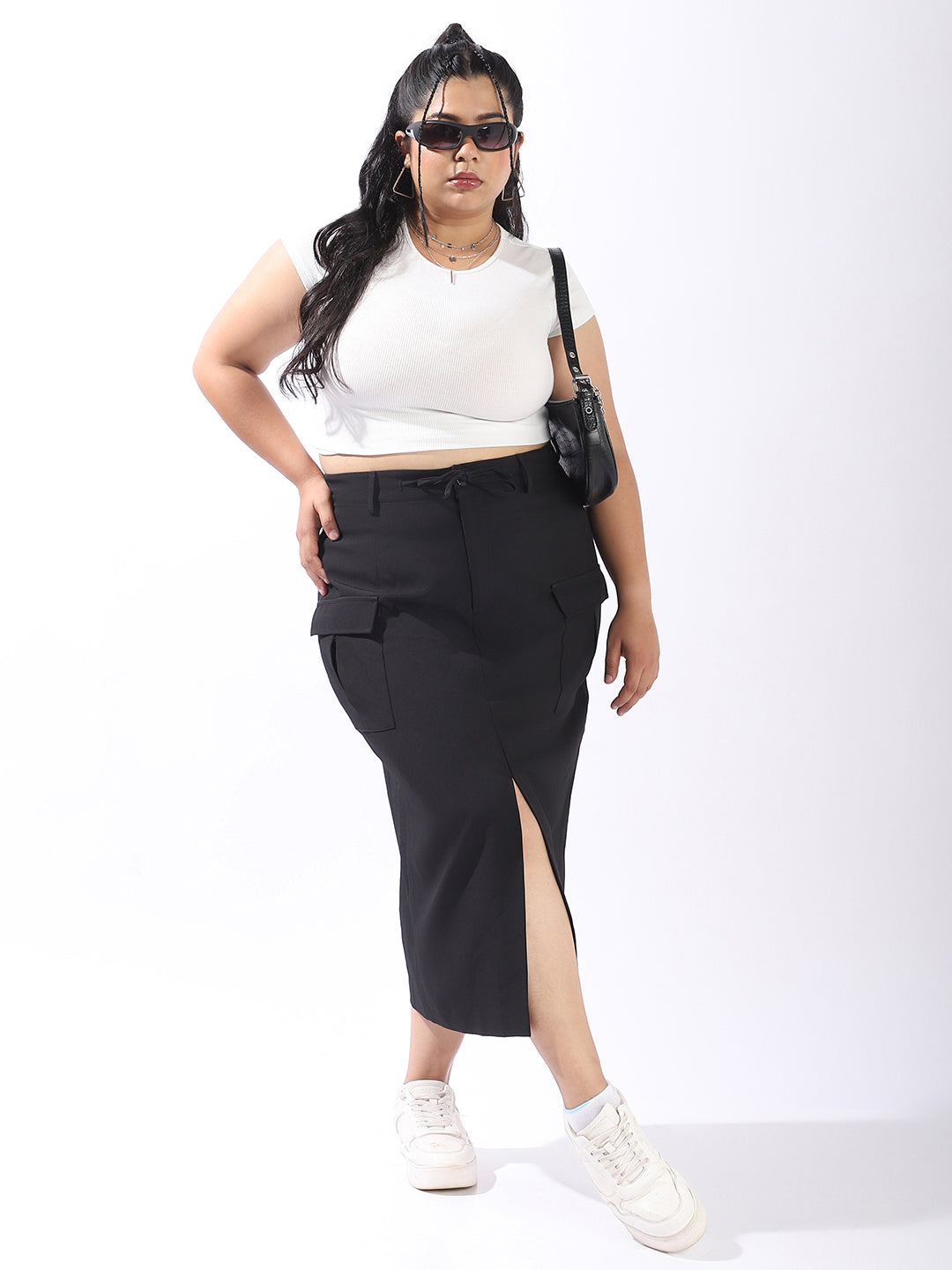 High Star Plus Size Women Midi Cargo Korean Skirt