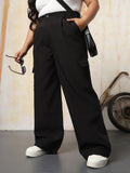 High Star Women Solid Wide Leg Korean Trousers