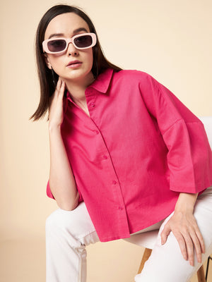 oversized solid cotton pink casual shirt