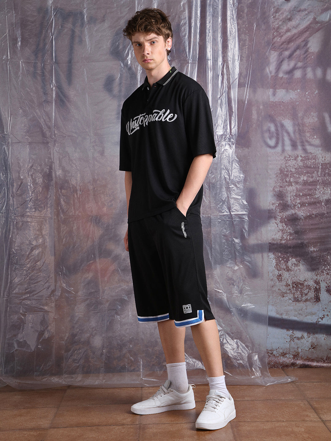 Hubberholme Men Streetletics Printed T-Shirt & Shorts Oversized fit Mesh Co-ord Set