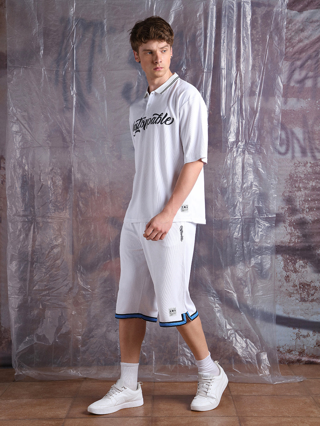 Hubberholme Men Streetletics Printed T-Shirt & Shorts Oversized fit Mesh Co-ord Set