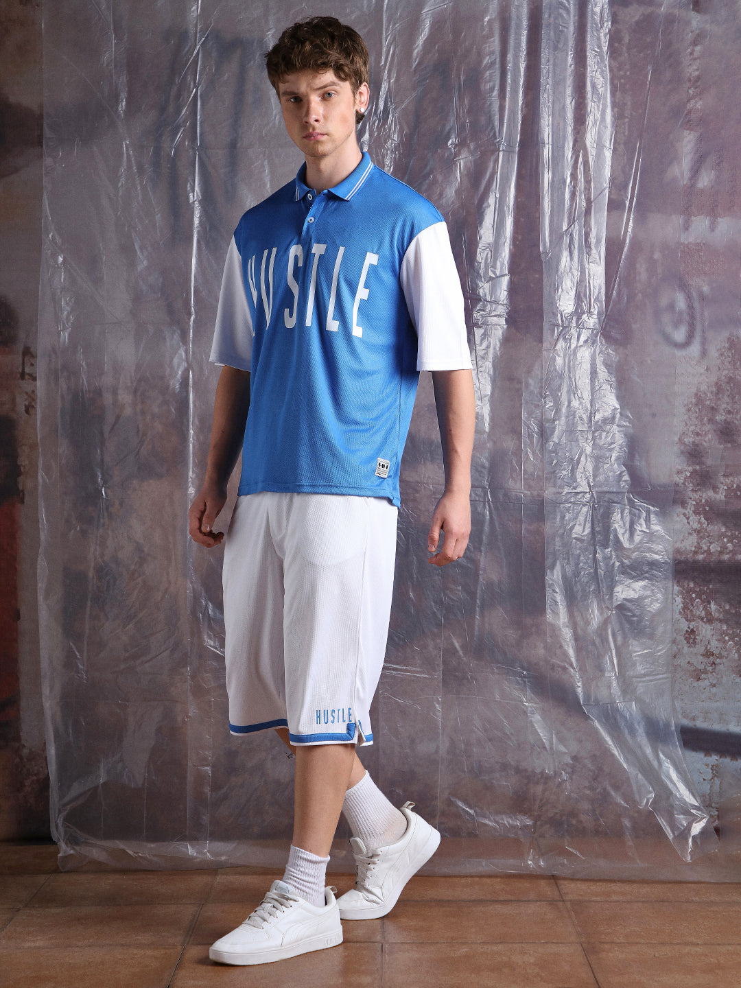 Hubberholme Men Streetletics Printed T-Shirt & Shorts Oversized fit Mesh Co-ord Set
