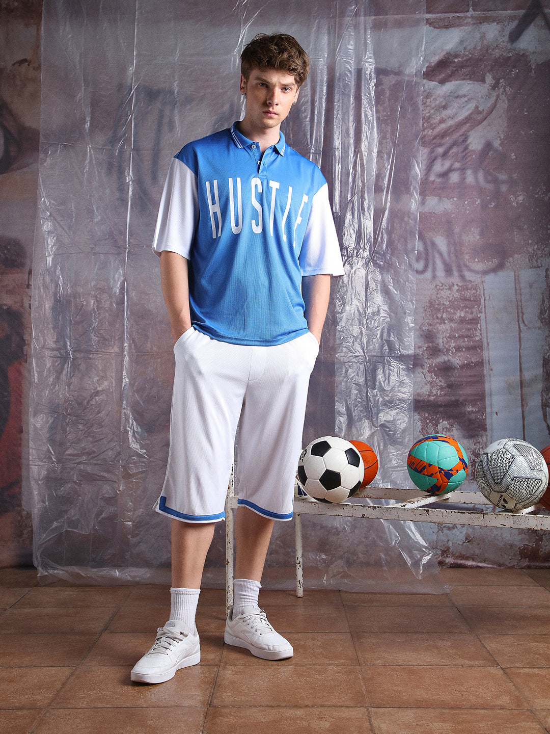 Hubberholme Men Streetletics Printed T-Shirt & Shorts Oversized fit Mesh Co-ord Set