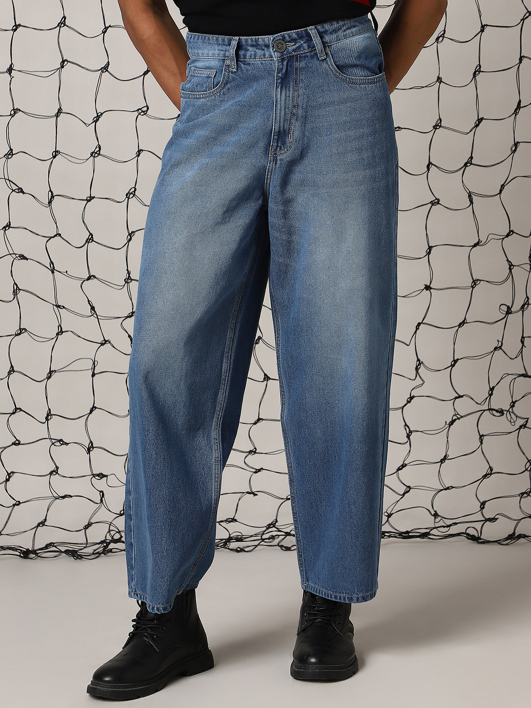 Hubberholme Men Mid-Rise Loose Baggy Fit Light Fade Cotton Jeans
