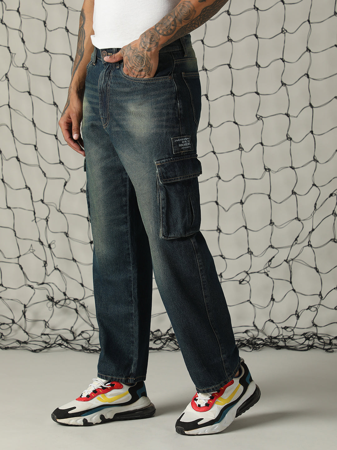 Hubberholme Men Relaxed Fit cotton Light Fade Cargo Jeans