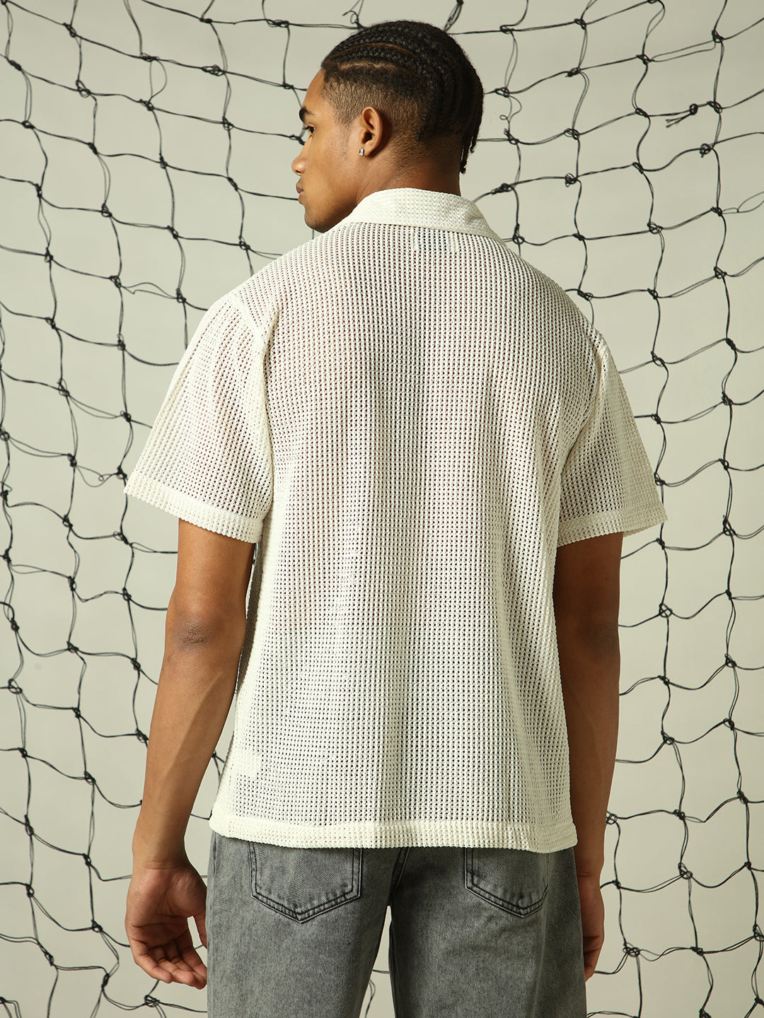 Hubberholme Men Classic Opaque Solid Cuban Collar Textured Fabric Oversized Casual T-Shirt