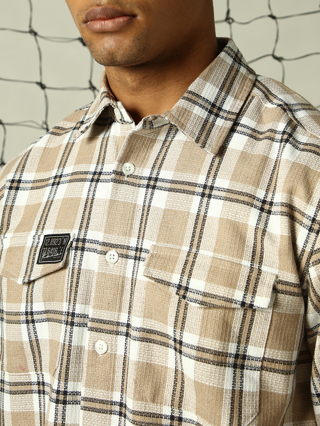 Hubberholme Men Classic Tartan Checked Double Pockets Textured Relaxed Fit Casual Shirt