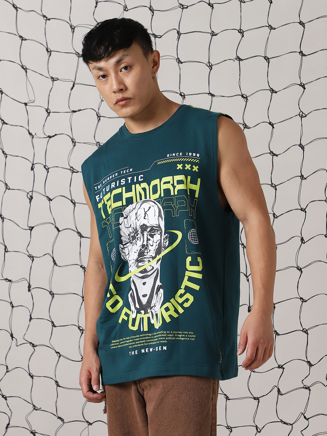 Hubberholme Men Printed Phygital Graphic Sleeveless Vest Relazed Fit T-shirt