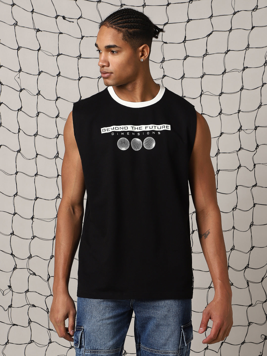 Hubberholme Men Graphic Printed Round Neck Cotton Oversized Vest Sleeveless T-shirt