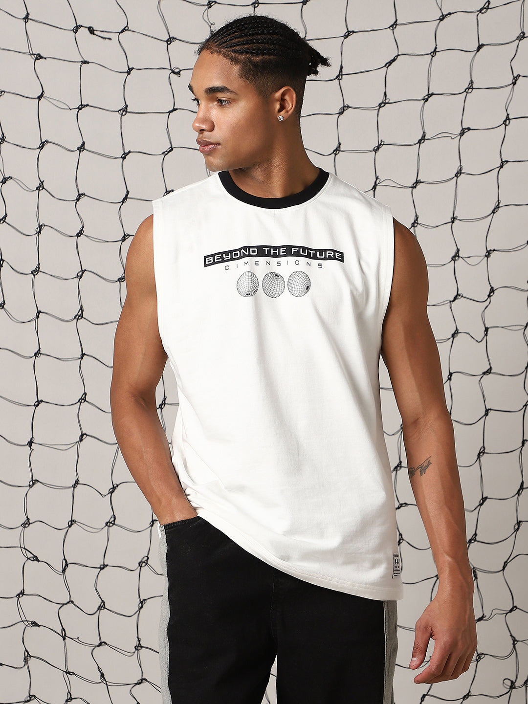 Hubberholme Men Graphic Printed Round Neck Cotton Oversized Vest Sleeveless T-shirt