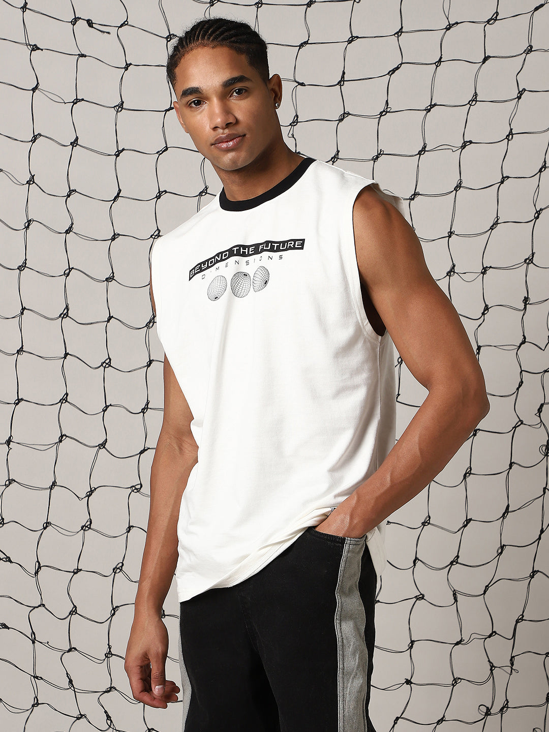Hubberholme Men Graphic Printed Round Neck Cotton Oversized Vest Sleeveless T-shirt