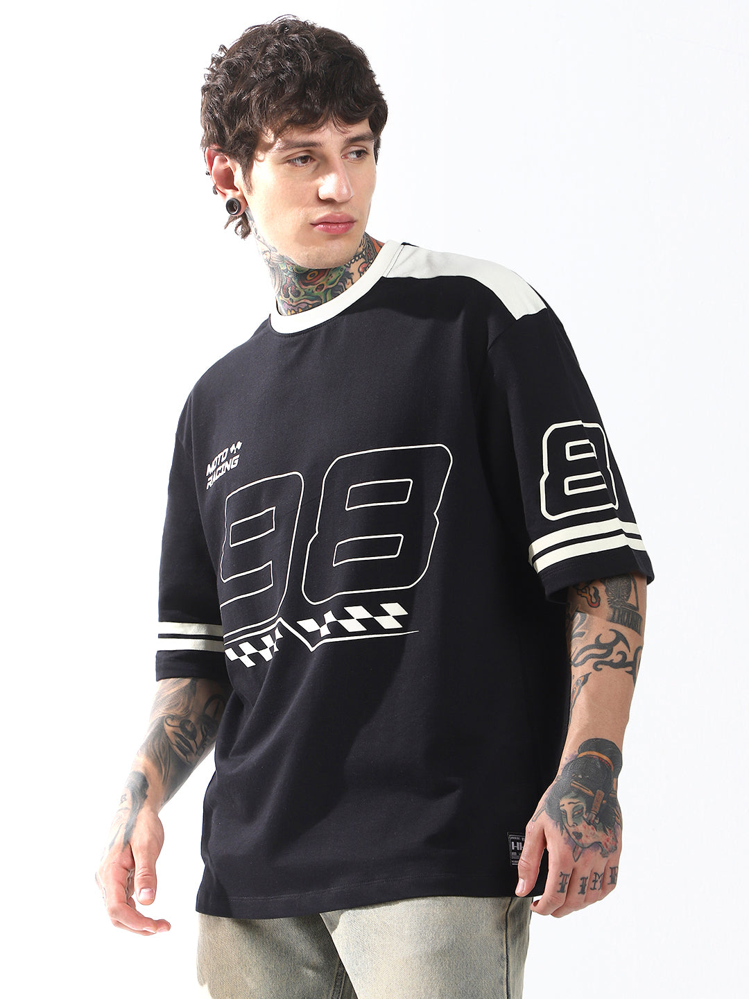 Hubberholme Men Typography Printed Round Neck Cotton Oversized T-shirt