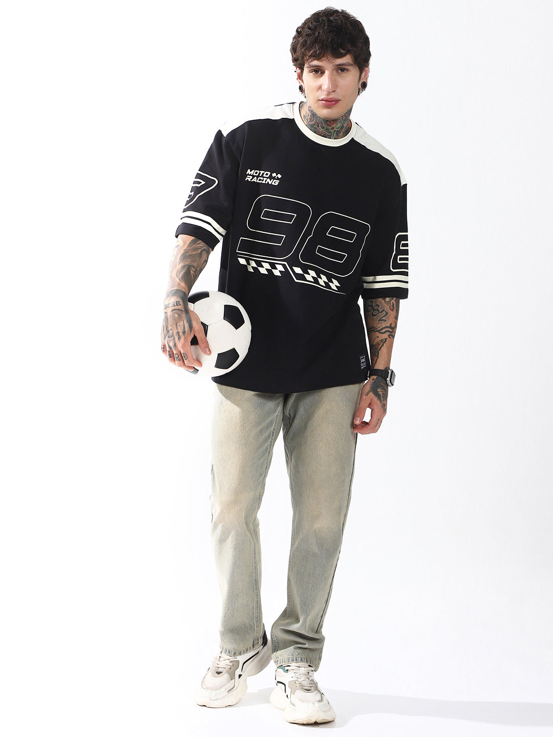 Hubberholme Men Typography Printed Round Neck Cotton Oversized T-shirt