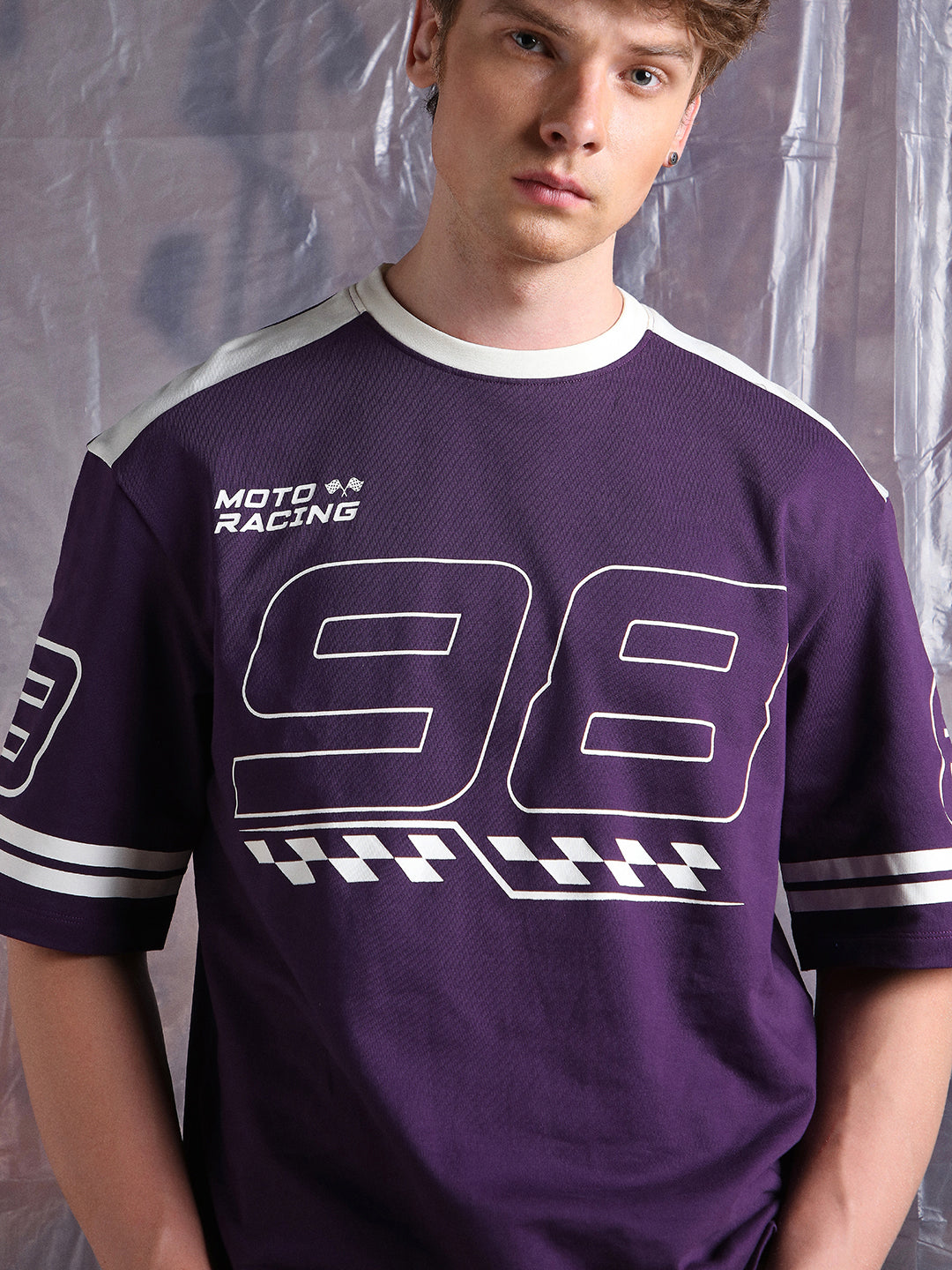 Hubberholme Men Moto Varsity Graphic Printed Oversized Fit T-shirt