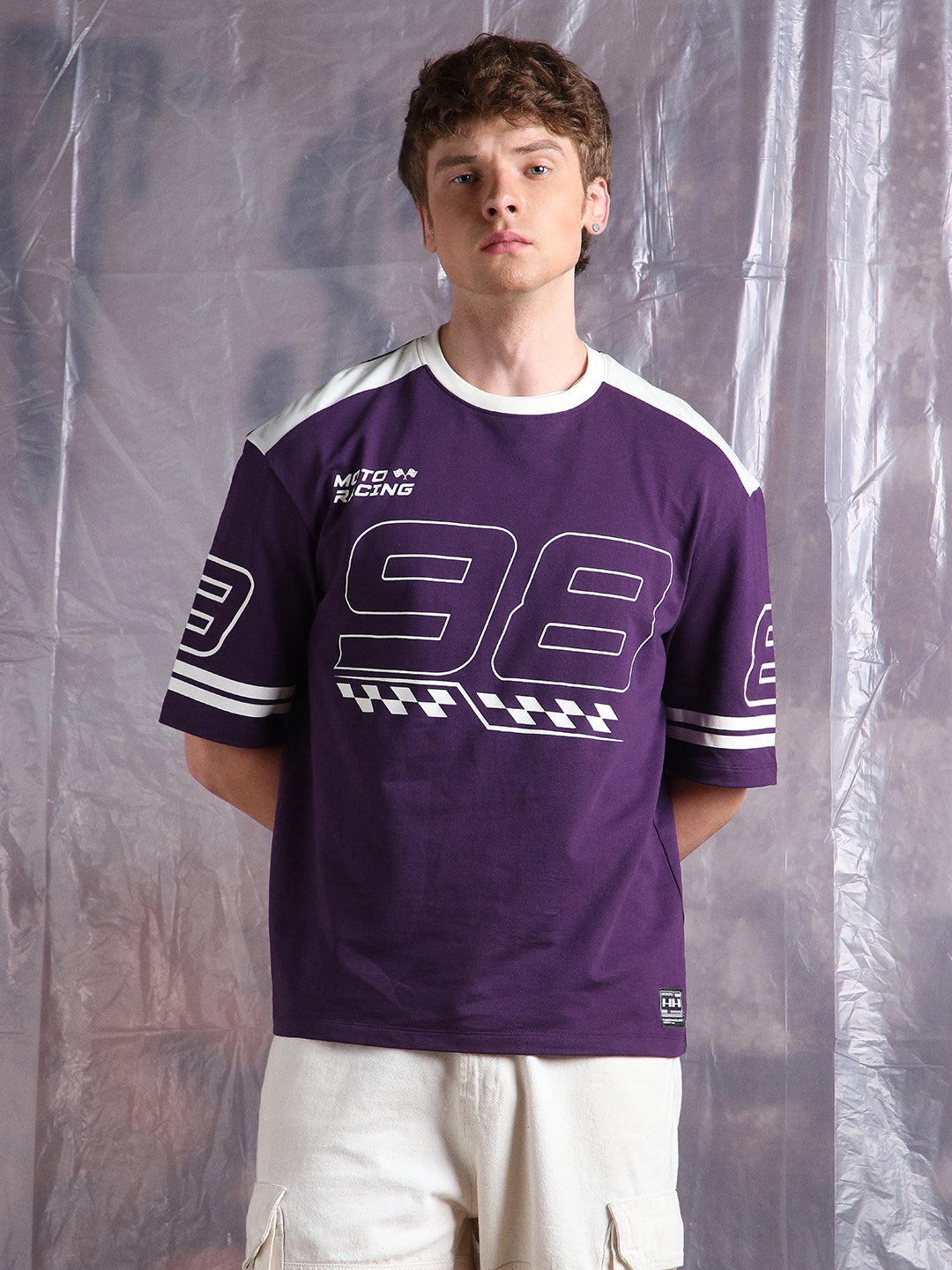 Hubberholme Men Moto Varsity Graphic Printed Oversized Fit T-shirt