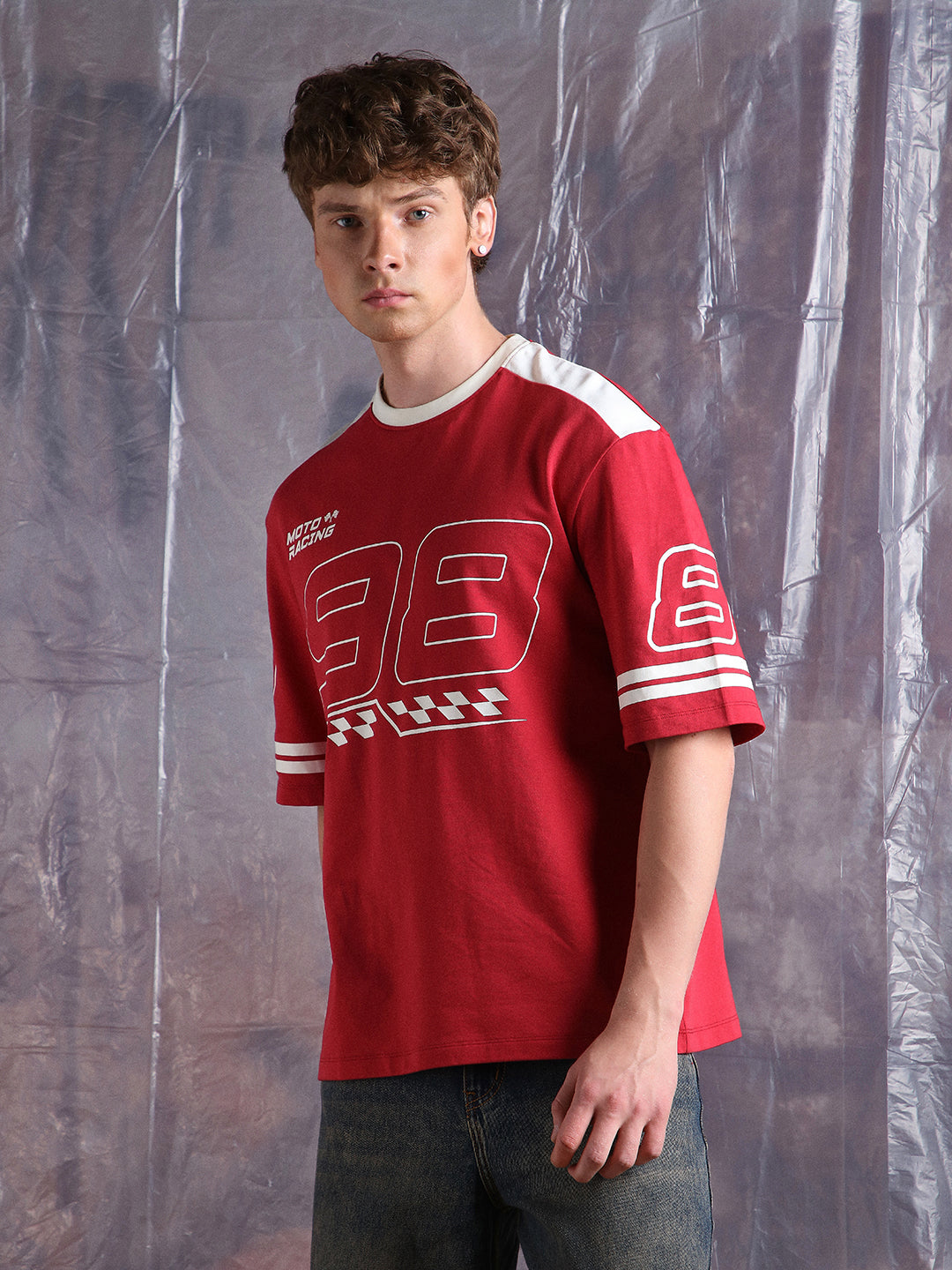 Hubberholme Men Moto Varsity Graphic Printed Oversized Fit T-shirt