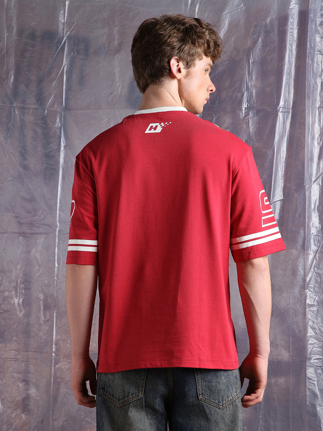Hubberholme Men Moto Varsity Graphic Printed Oversized Fit T-shirt