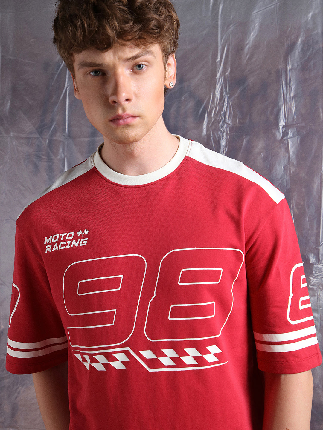 Hubberholme Men Moto Varsity Graphic Printed Oversized Fit T-shirt