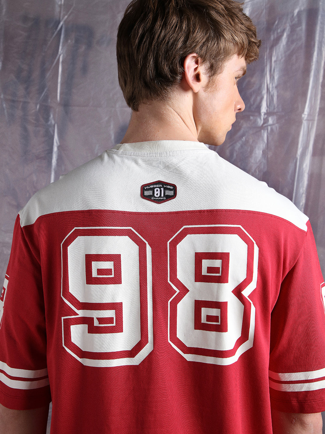 Hubberholme Men Moto Varsity Graphic Printed Oversized Fit T-shirt