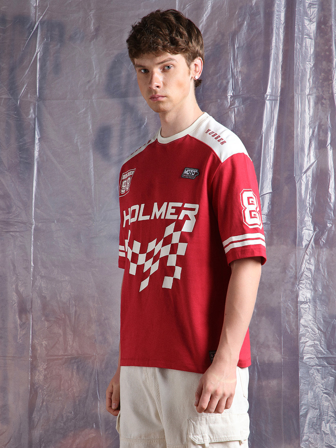Hubberholme Men Moto Varsity Graphic Printed Oversized Fit T-shirt