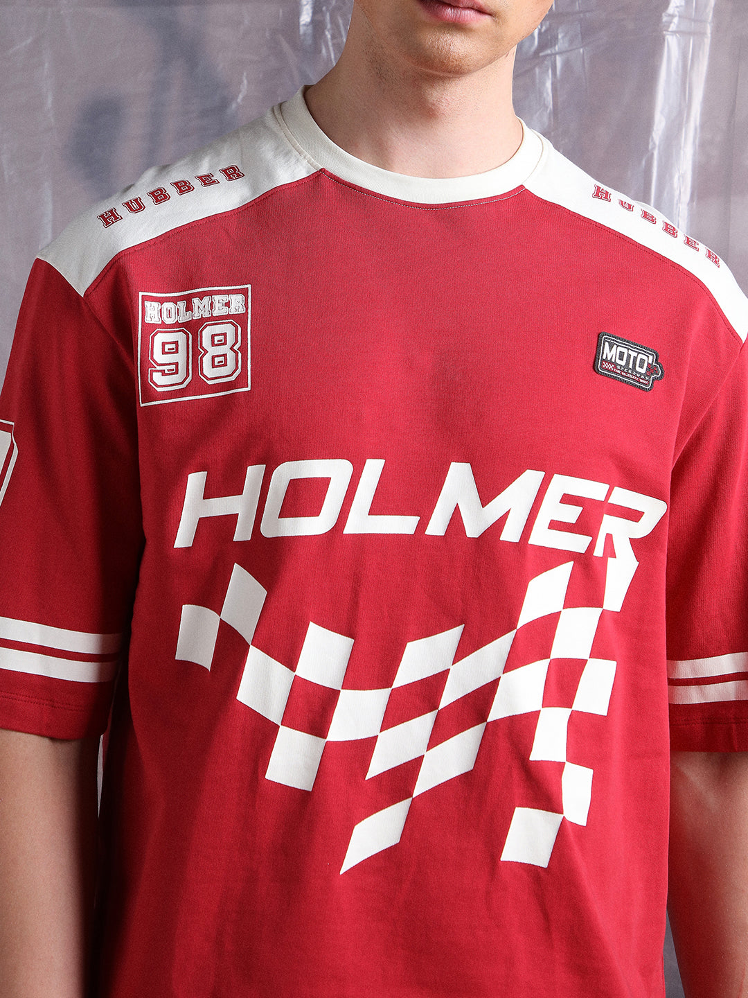 Hubberholme Men Moto Varsity Graphic Printed Oversized Fit T-shirt