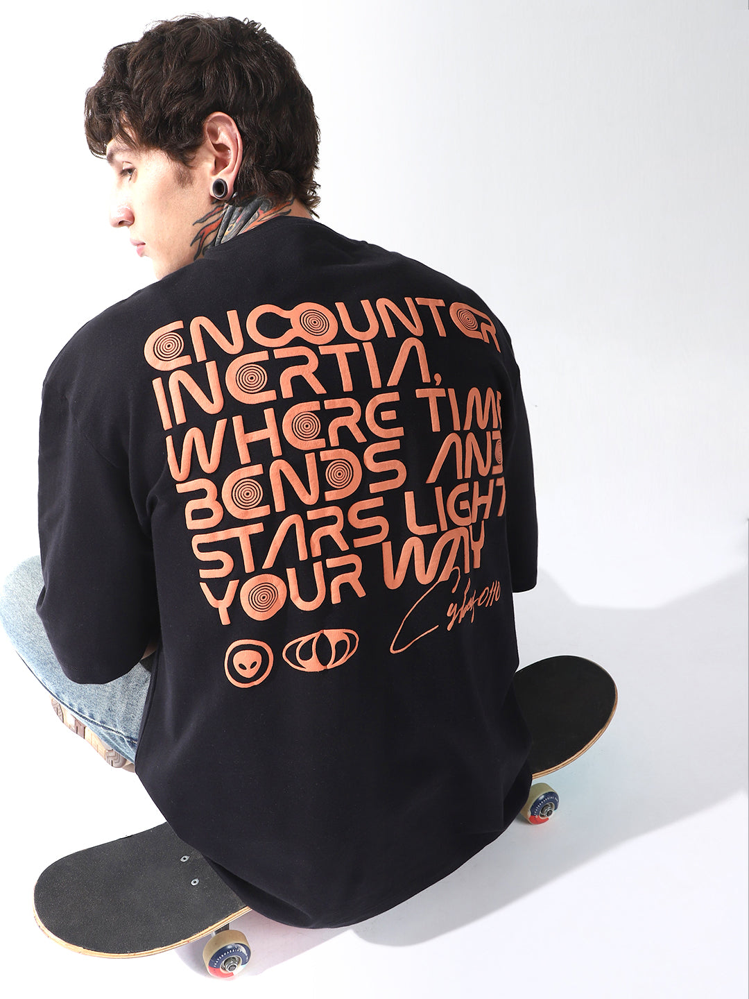 Hubberholme Men Typography Printed Round Neck Cotton Oversized T-shirt