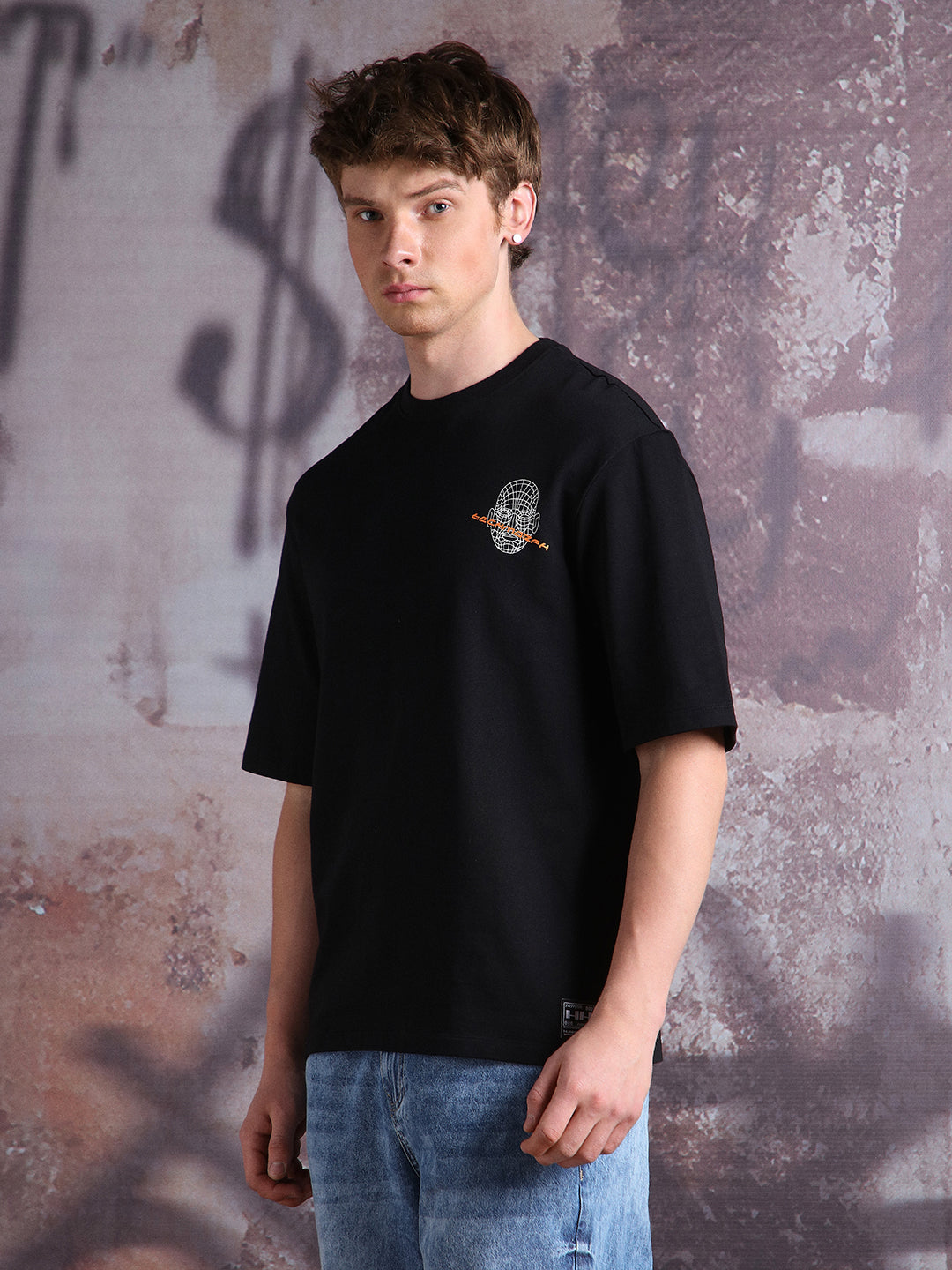 Hubberholme Men Cyborg Graphic Printed Oversized Fit T-shirt