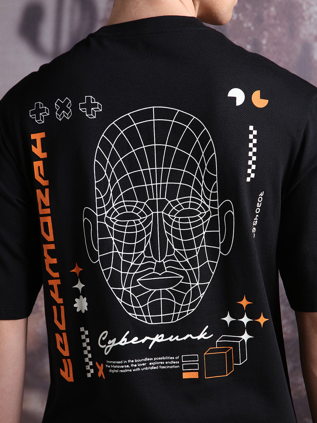 Hubberholme Men Cyborg Graphic Printed Oversized Fit T-shirt