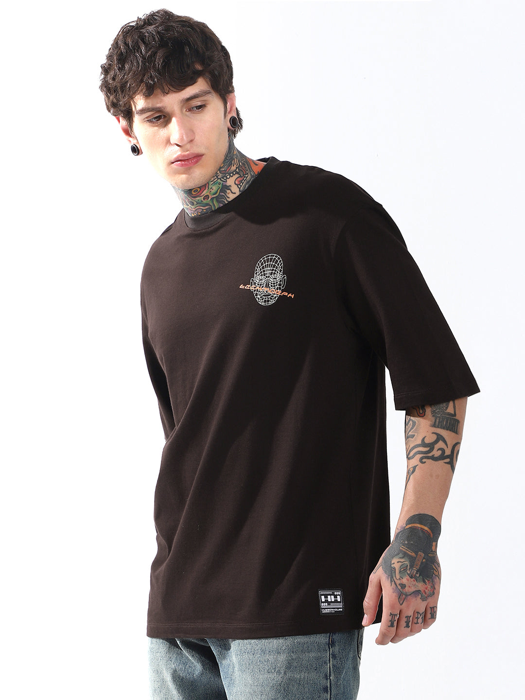 Hubberholme Men Graphic Printed Round Neck Cotton Oversized T-shirt