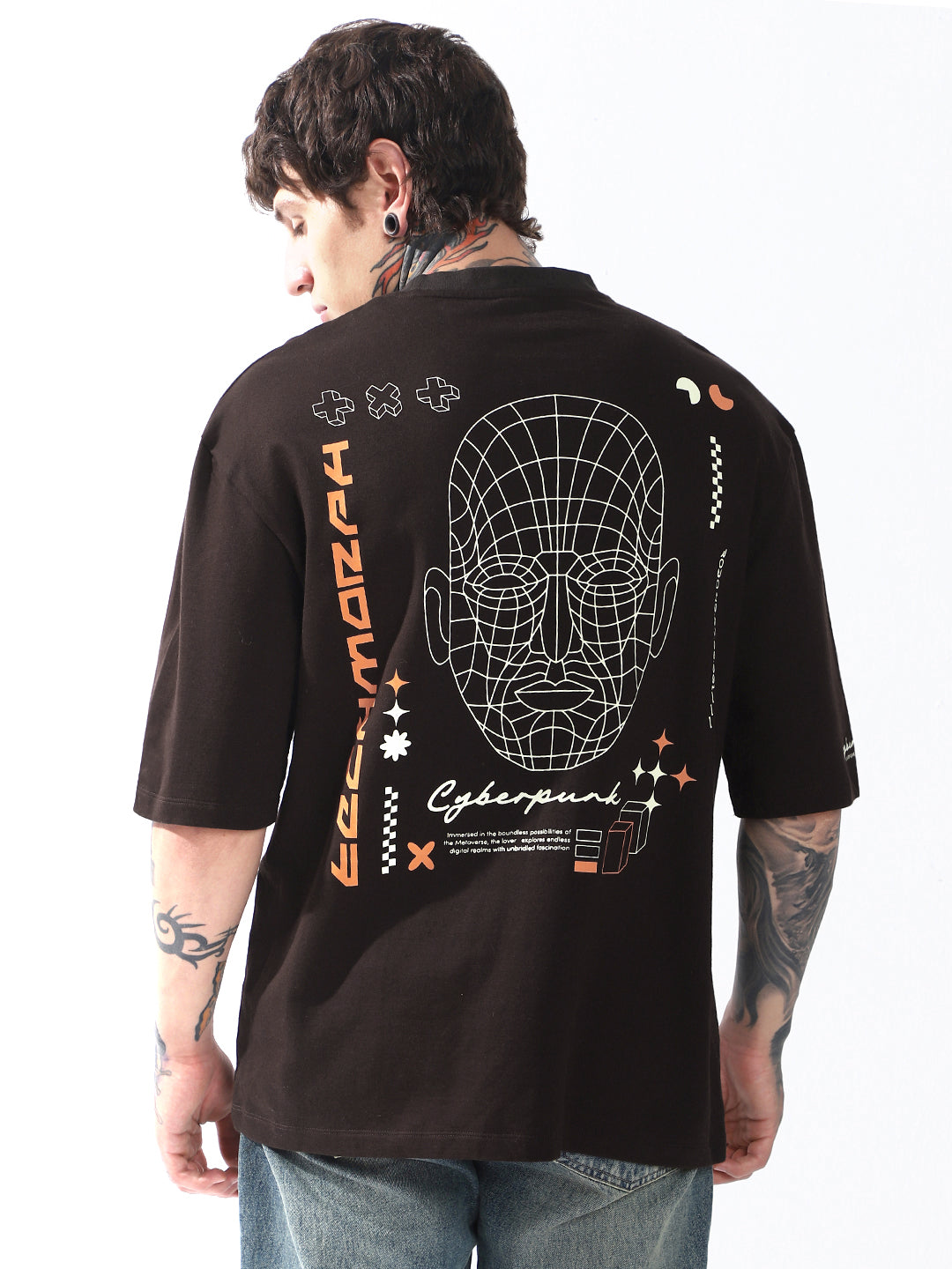 Hubberholme Men Graphic Printed Round Neck Cotton Oversized T-shirt