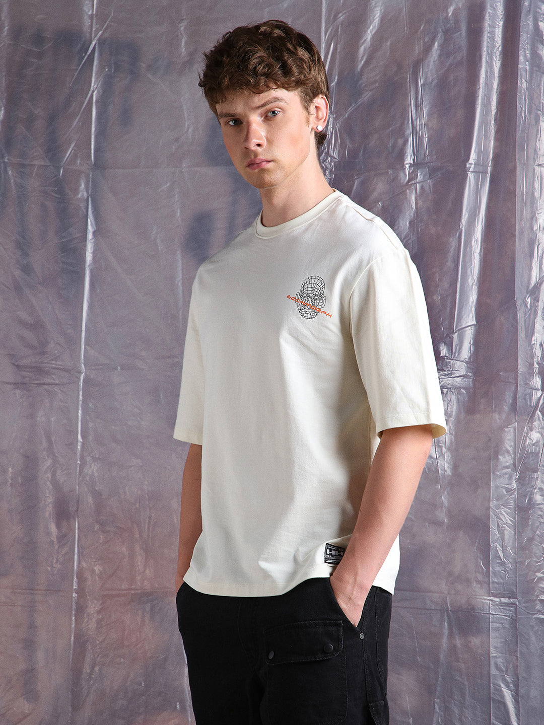 Hubberholme Men Cyborg Graphic Printed Oversized Fit T-shirt