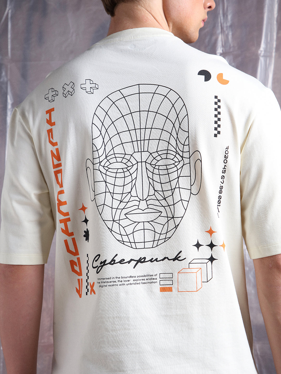 Hubberholme Men Cyborg Graphic Printed Oversized Fit T-shirt