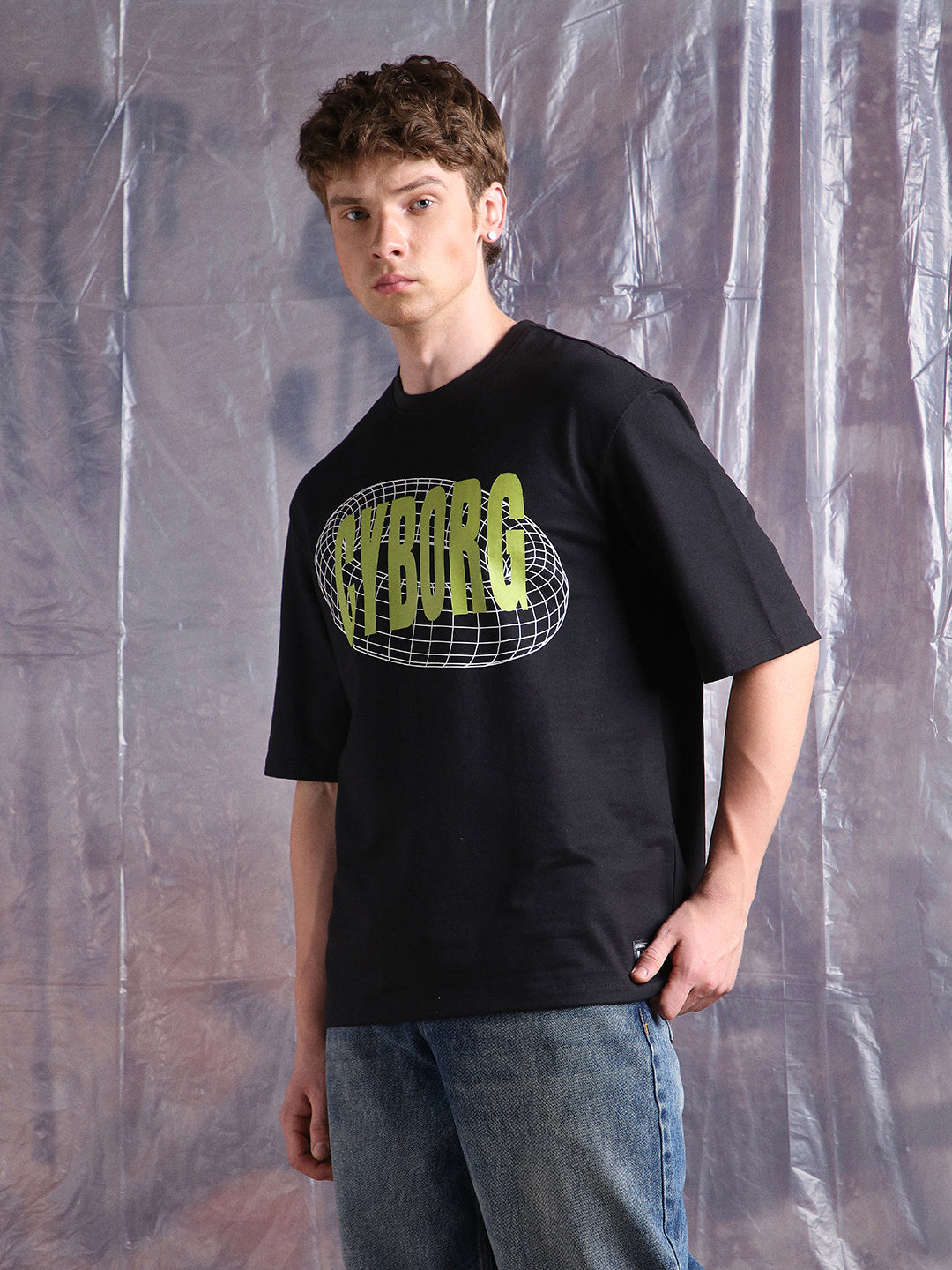 Hubberholme Men Cyborg Graphic Printed Oversized Fit T-shirt