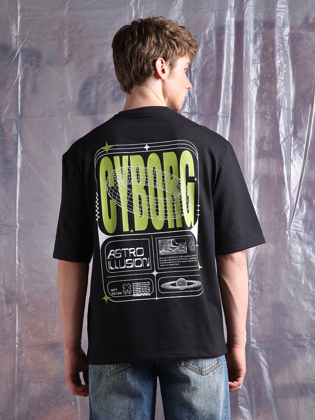 Hubberholme Men Cyborg Graphic Printed Oversized Fit T-shirt