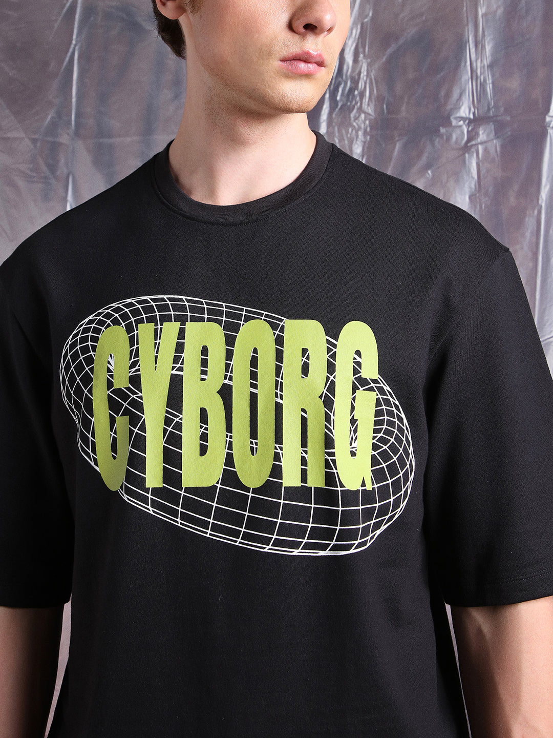 Hubberholme Men Cyborg Graphic Printed Oversized Fit T-shirt