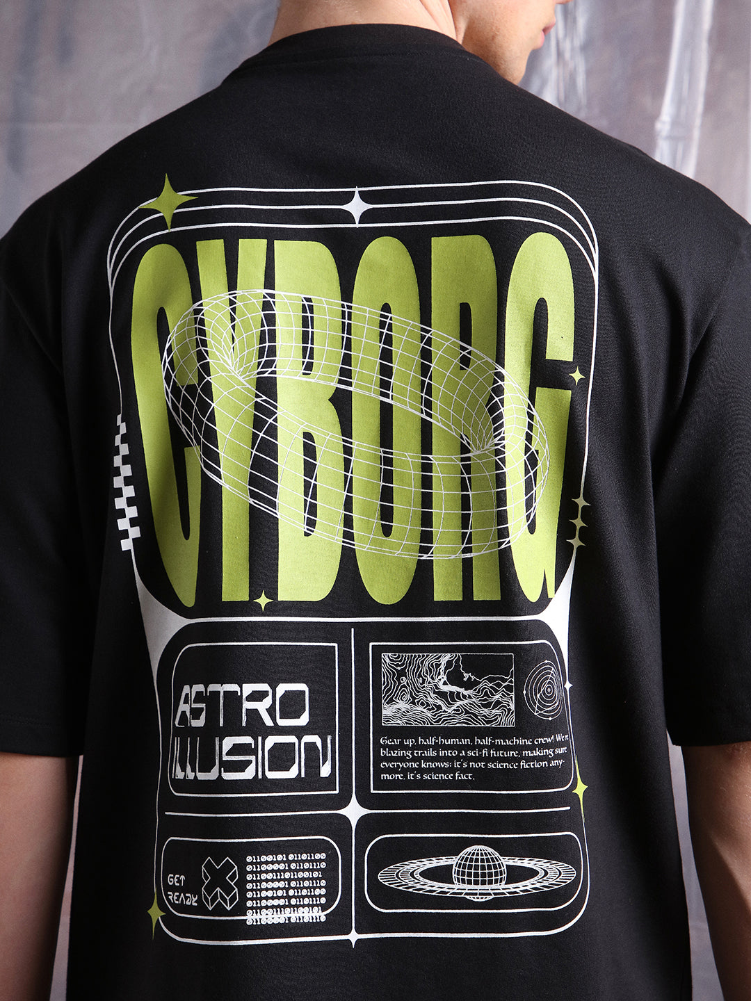 Hubberholme Men Cyborg Graphic Printed Oversized Fit T-shirt