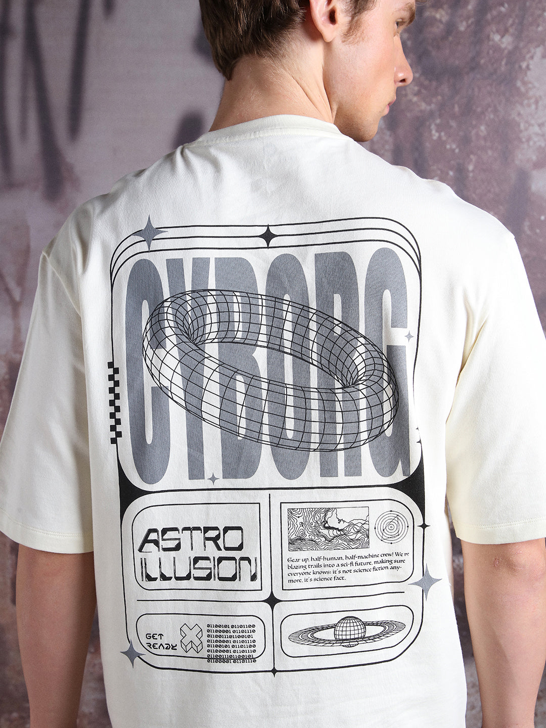 Hubberholme Men Cyborg Graphic Printed Oversized Fit T-shirt