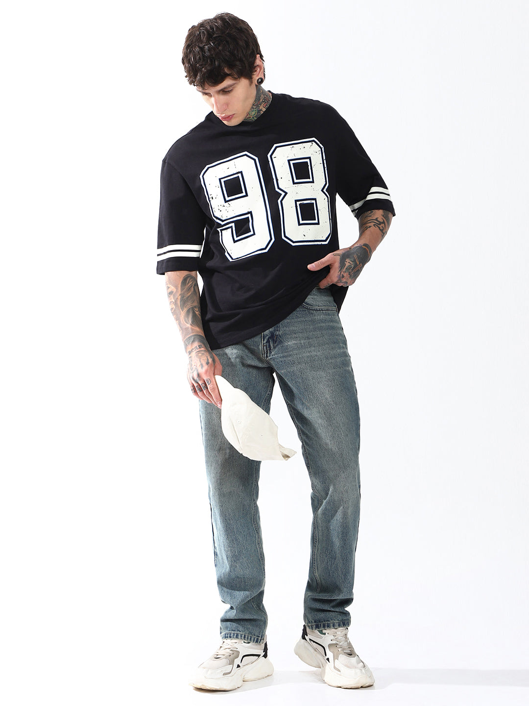 Hubberholme Men Typography Printed Round Neck Cotton Oversized T-shirt