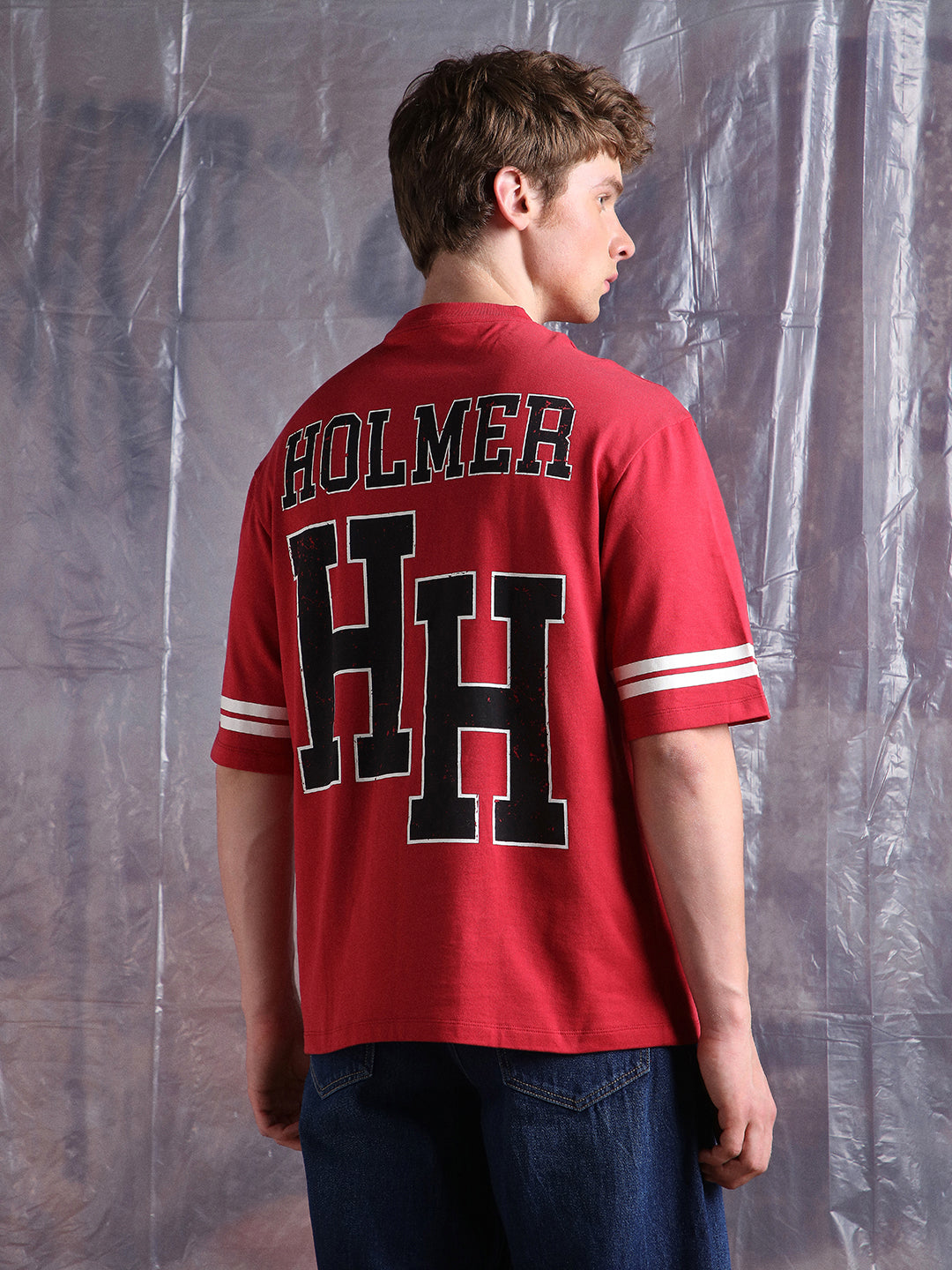 Hubberholme Men Holmer Graphic Printed V-Neck Oversized Fit T-shirt