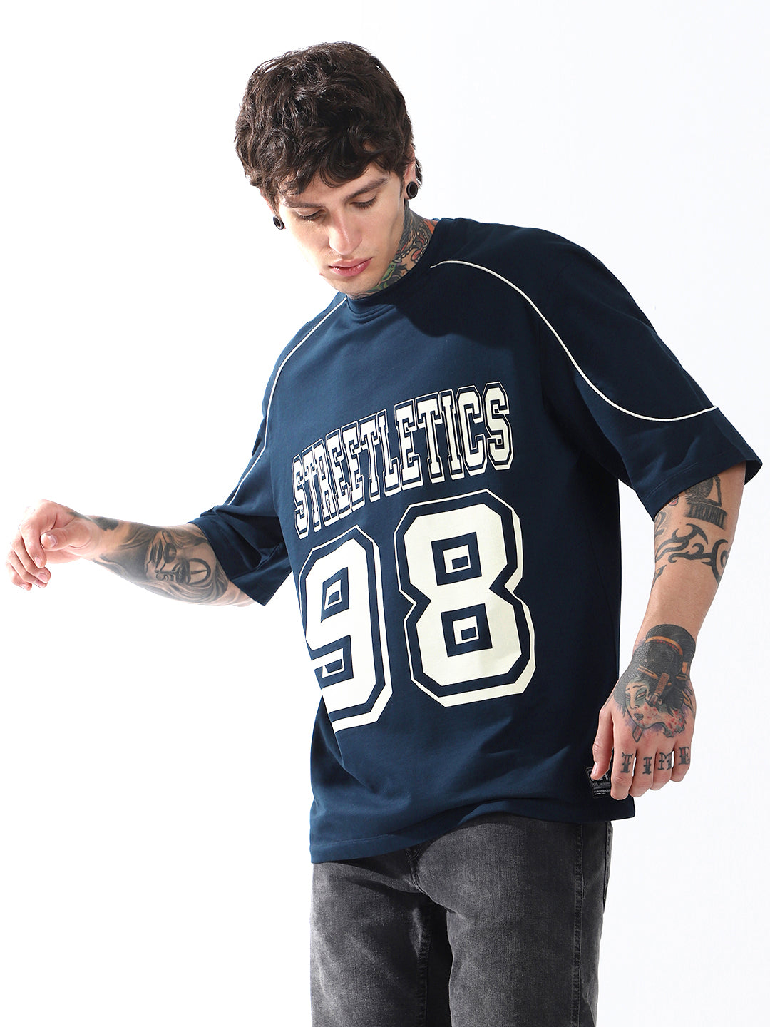 Hubberholme Men Typography Printed Round Neck Cotton Oversized T-shirt