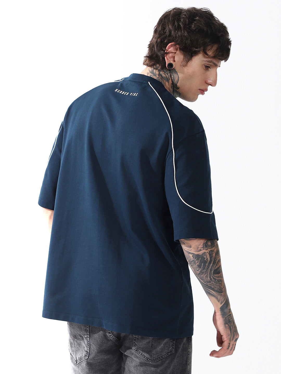 Hubberholme Men Typography Printed Round Neck Cotton Oversized T-shirt
