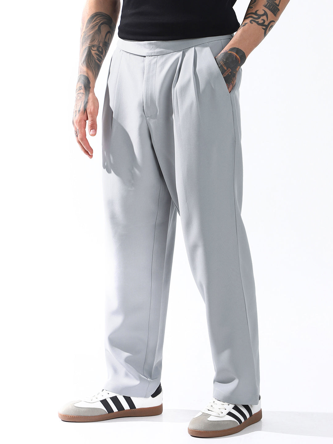 Hubberholme Men Relaxed Straight Leg Easy Wash Korean Trousers