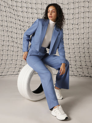 Hubberholme Women Solid Crop length Oversized Notch Lapel Collar Full Sleeve Blazer