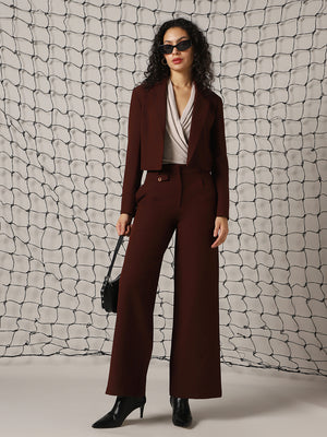 Hubberholme Women Solid Crop length Oversized Notch Lapel Collar Full Sleeve Blazer