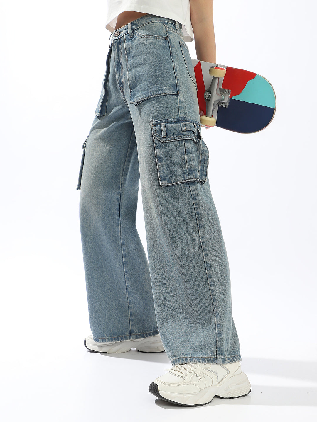 Hubberholme Women Comfort Wide Leg High-Rise Heavy Fade Jeans